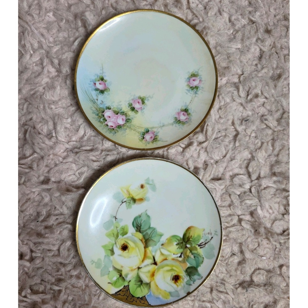 Vintage German Hand Painted Floral Plates Bavaria 6" Cottagecore Victorian Set 2